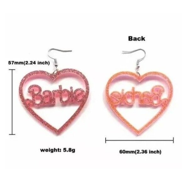 Barbie Heart Glitter Drop Earrings - Acrylic - Picture 5 of 5